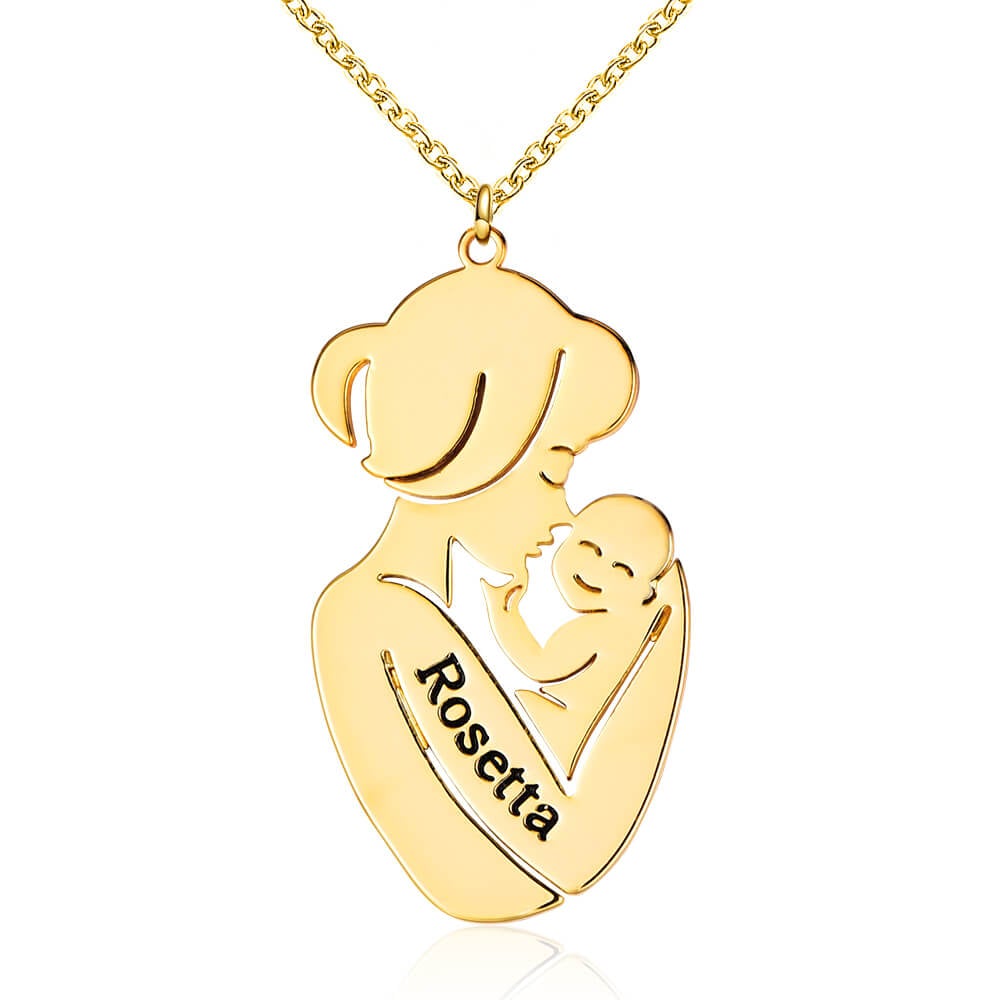 Mother Holding Baby Pendant Personalized Custom Gold Plated Engraved Necklace-silviax