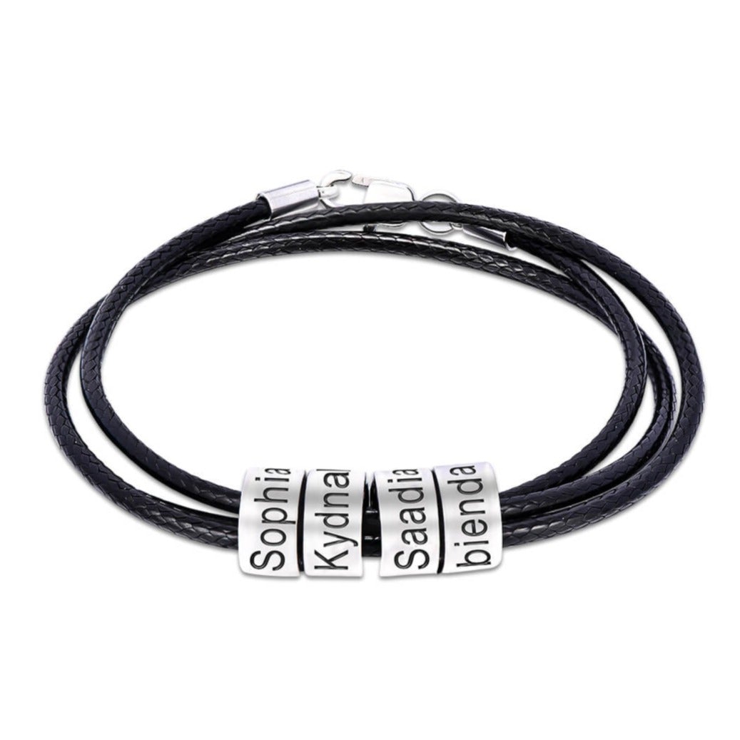 1 To 5 Names Beads Braided Leather Bracelet Personalized Custom Name Bracelet Jewelry Gift For Man Father's Day-silviax