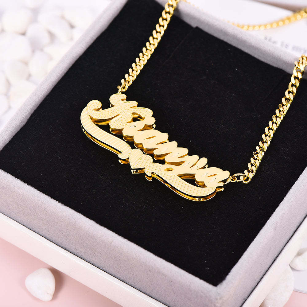 Double Layer With Heart Nameplate Personalized Custom Gold Plated Name Necklace and Bracelet Set-silviax