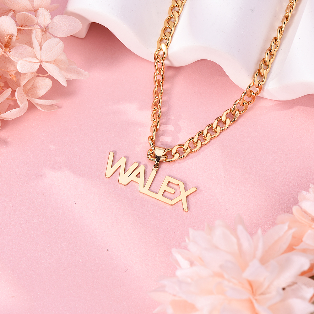 Capital Letter Nameplate Pendant Personalized Custom Name Necklace 6mm Cuban Chain-silviax