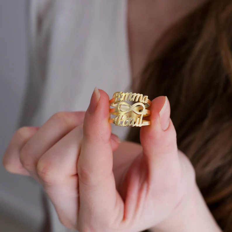 Eternal Love Personalized Custom Gold Plated Multiple Two Name Ring-silviax