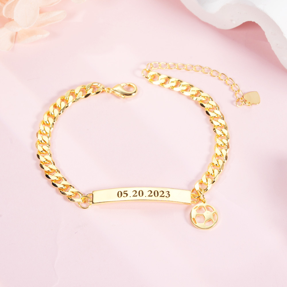 Personalized Kids Football Soccer Crown Name Necklace Engraved Bracelet Set-silviax