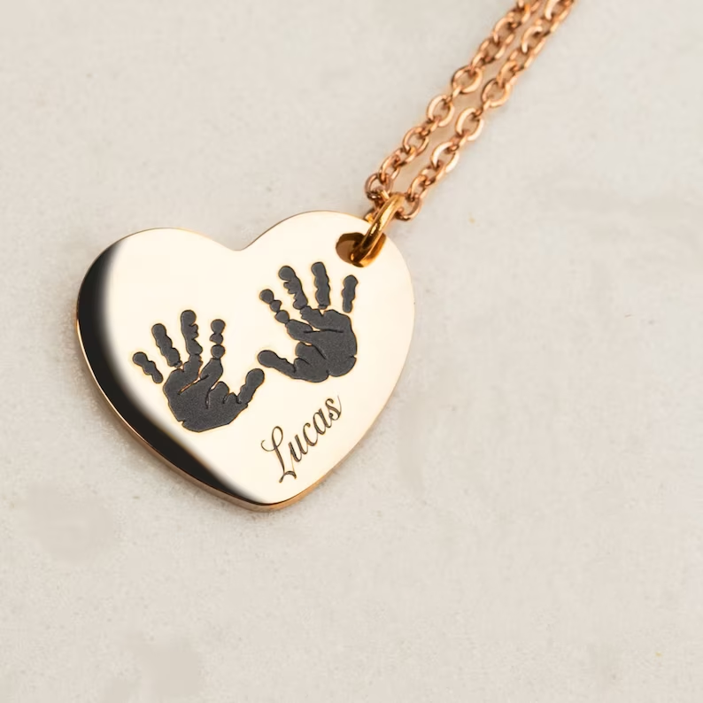 Baby Handprint Custom Engraved Nameplate Necklace Newborn Gift-silviax