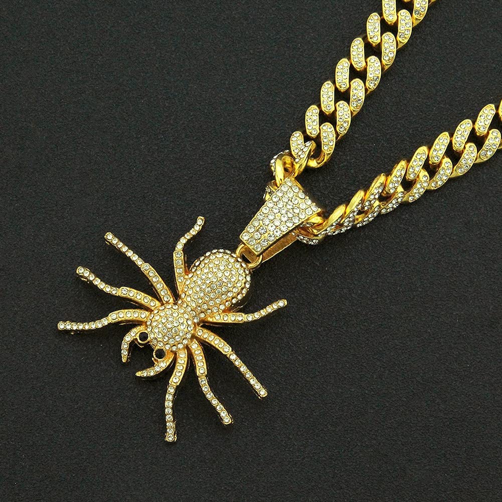 Hip Hop Iced Out Cuban Chain Spider Pendant Necklace Gold Plated Necklaces Jewelry Gift for Men-silviax
