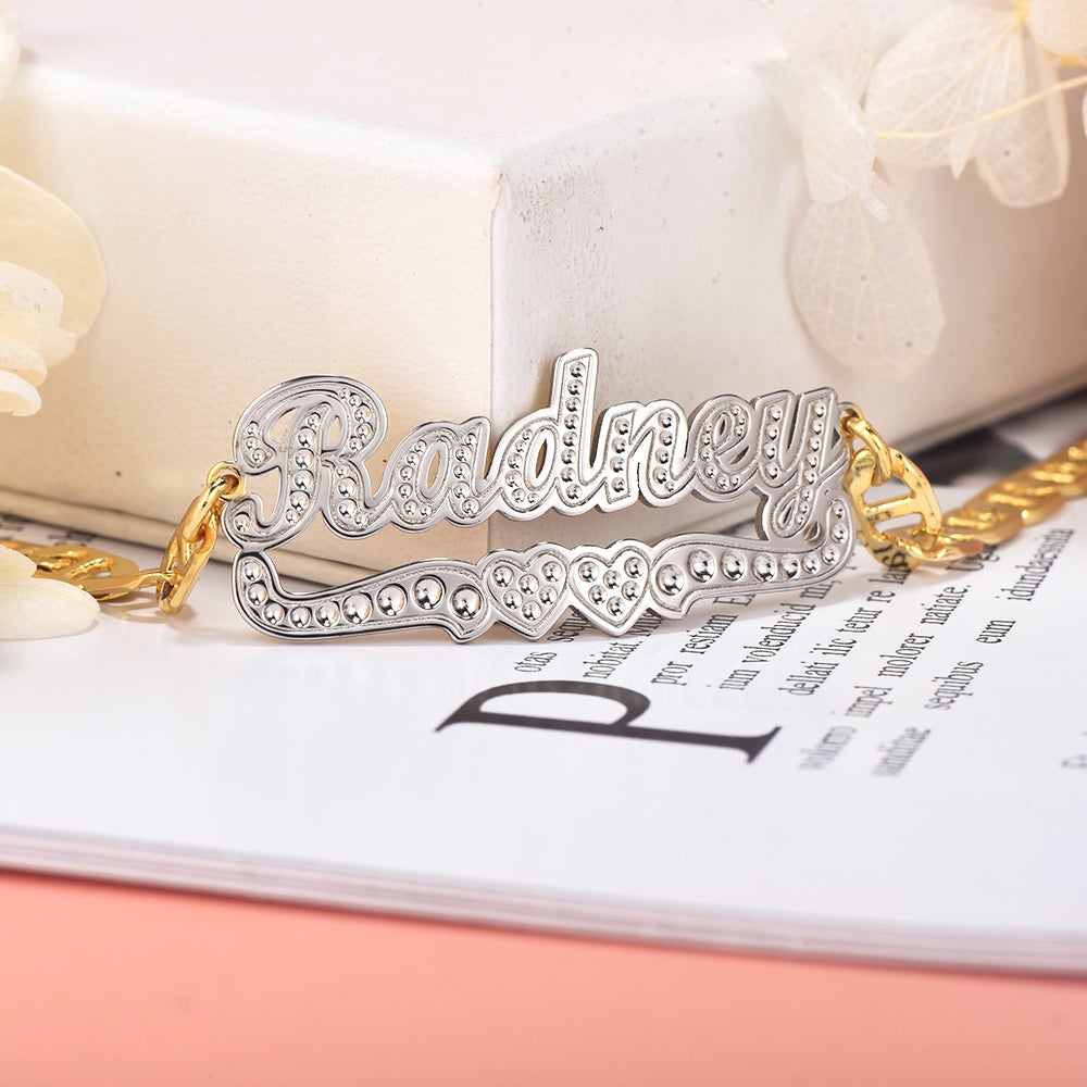Two Tone Two Heart Personalized Custom Gold Plated Name Anklet-silviax