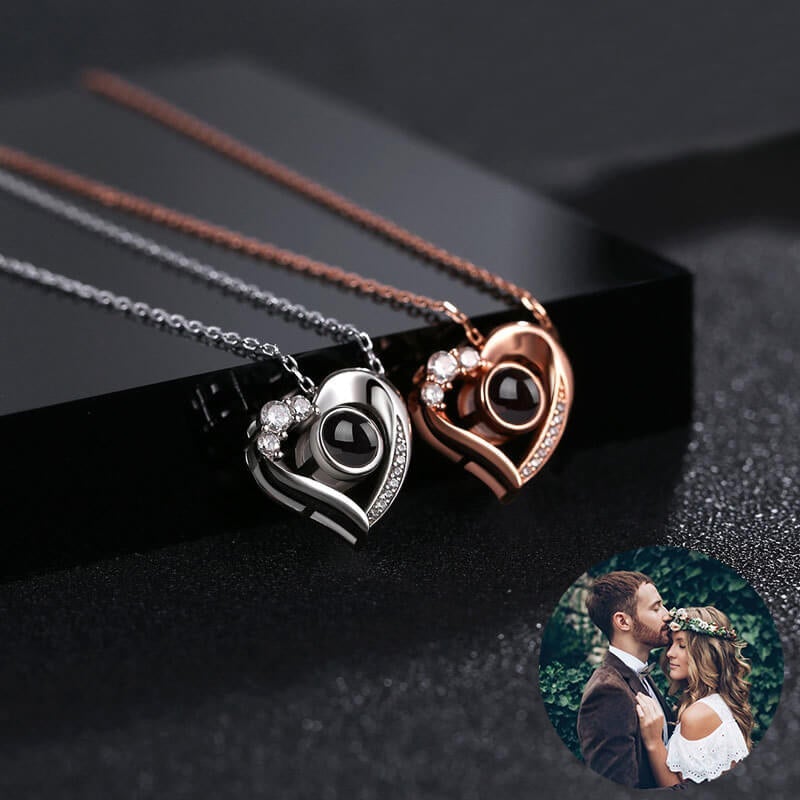 Heart Pendant Color Photo Projection Personalized Custom White Gold Photo Necklace-silviax