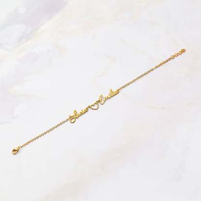 2 Names with Heart Personalized Custom Gold Plated Name Bracelet-silviax