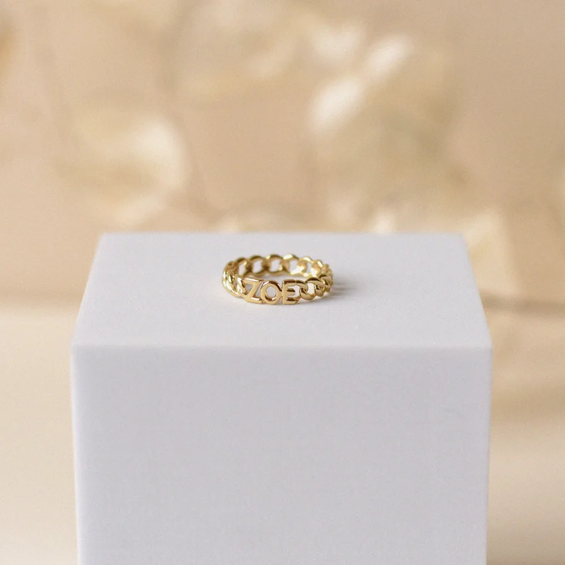 Curb Chain Personalized Custom Gold Plated Name Ring-silviax