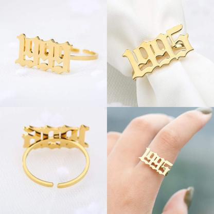 Gold Plated Personalized Custom Memorial Year Ring Number Ring-silviax