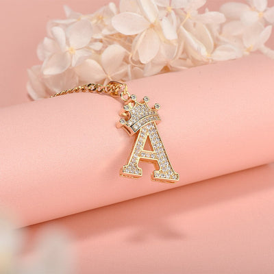 Double Plated Personalized Crown and Heart Name Necklace Set-silviax