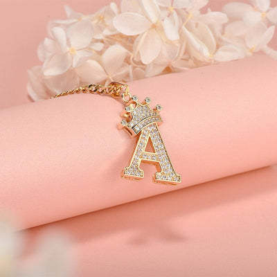Double Plated Personalized Crown and Heart Name Necklace Set-silviax