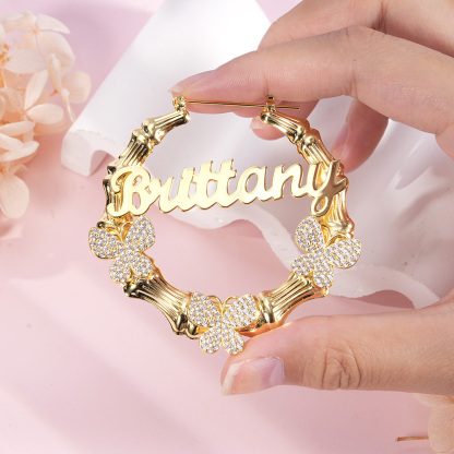 Butterfly Personalized Custom Gold Plated Name Bamboo Earrings-silviax