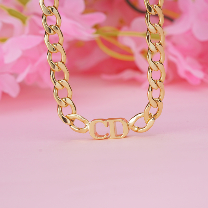 Personalized Two Initial Choker Necklace with Cuban Chain