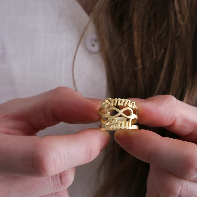 Eternal Love Personalized Custom Gold Plated Multiple Two Name Ring-silviax