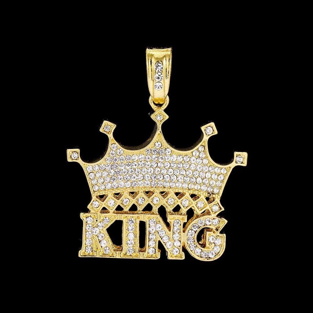 King Crown Pendant Neckalce Hip Hop Style Gold Plated Tennis Chain-silviax