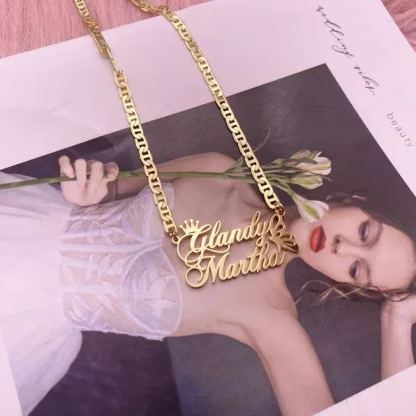 Mariner Chain Butterfly and Crown Two Name Pendant Personalized Custom Gold Plated Name Necklace Women Gifts-silviax
