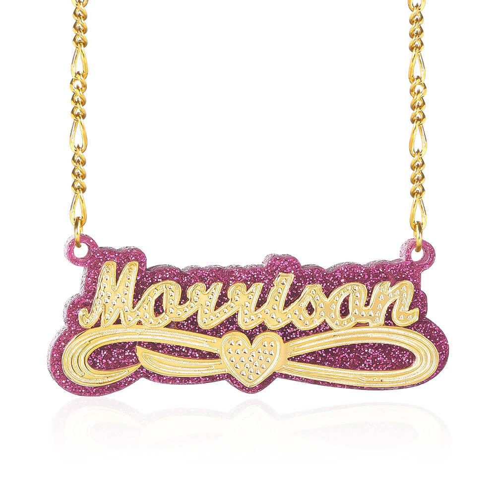 Acrylic Double Layer Heart Knot Personalized Custom Gold Plated Name Necklace-silviax