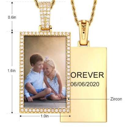 Square Pendant Personalized Custom Text Photo Necklace Gold Plated-silviax