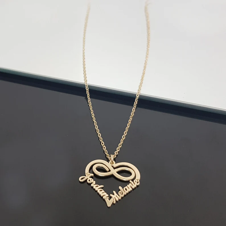 Couple Infinity Heart Pendant Personalized Custom Gold Plated Name Necklace