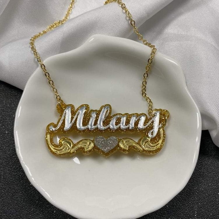 Acrylic Double Layer Two Tone Personalized Custom Name Necklace-silviax
