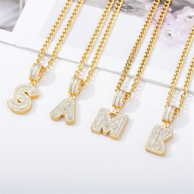 Baguette Letter A-Z Personalized Custom Initial Necklace Gold Plated-silviax