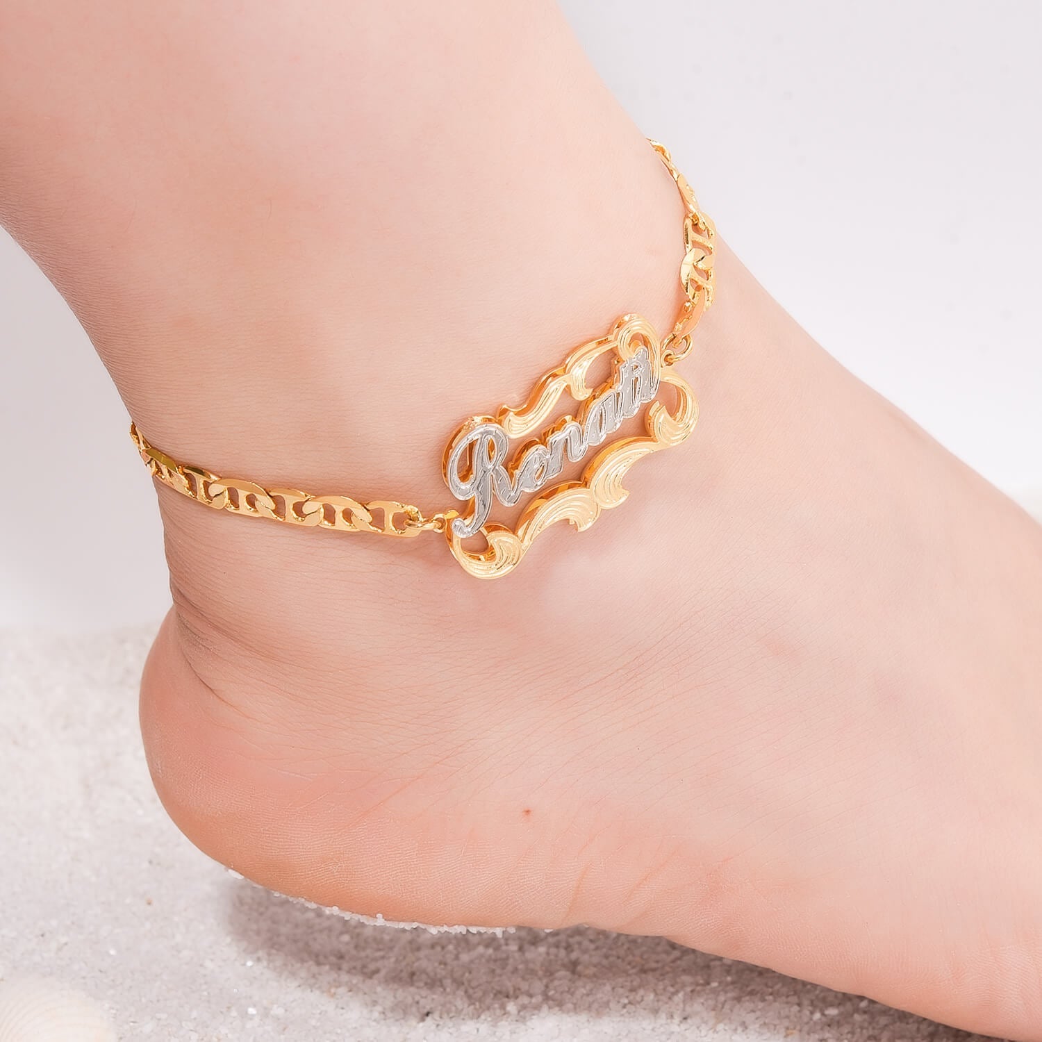Double Layer Two Tone Personalized Custom Gold Plated Name Anklet-silviax