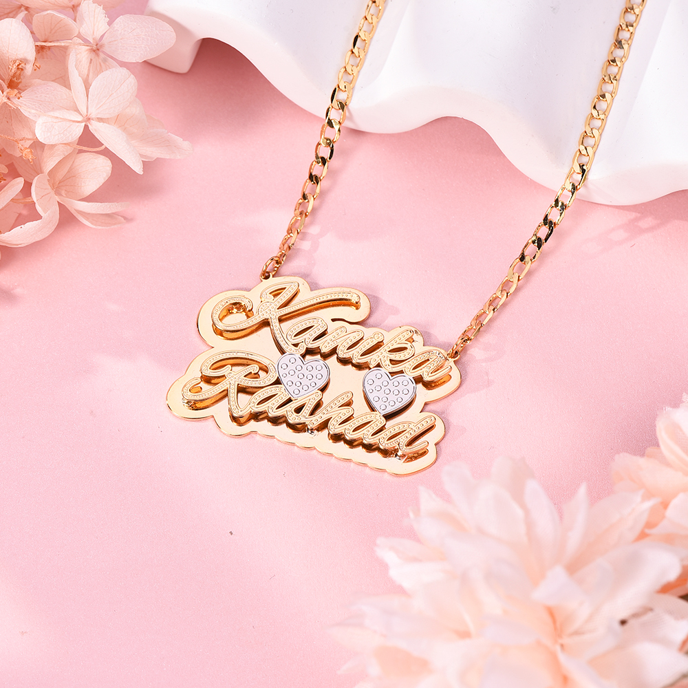 Double Plate Two Tone with Two Hearts Personalized Custom Gold Plated Two Names Necklace-silviax