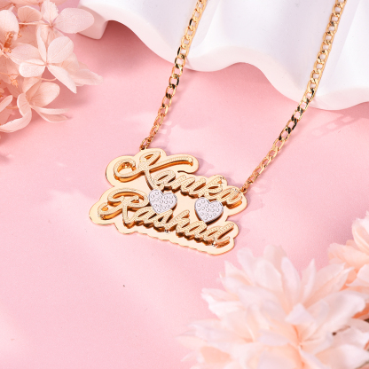 Double Plate Two Tone with Two Hearts Personalized Custom Gold Plated Two Names Necklace-silviax