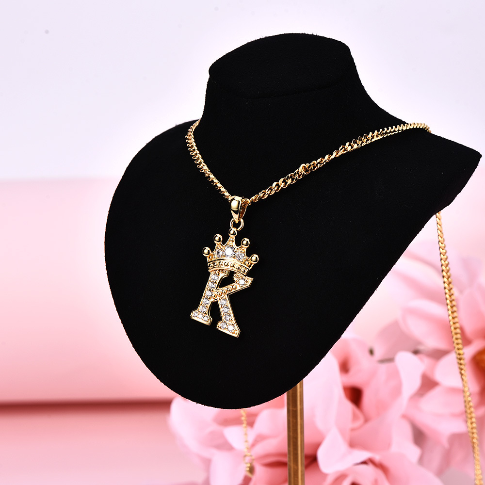 Customized Iced Out Crown A-Z Letter Initial Necklace Hip Hop Style-silviax