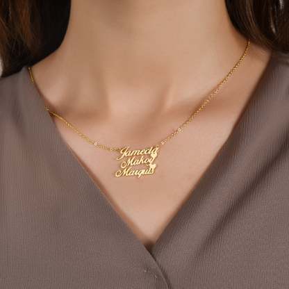 Gold Plated Personalized Three Names Necklace with Two Hearts Mother Gift-silviax