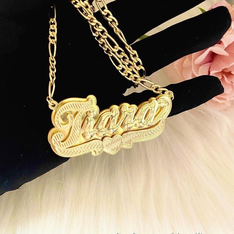 Double Plate Love Heart Personalized Custom Gold Plated Name Necklace-silviax
