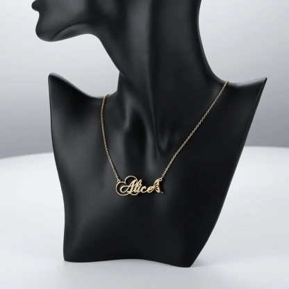 Gold Plated Nameplate with Butterfly Personalized Custom Name Necklace-silviax