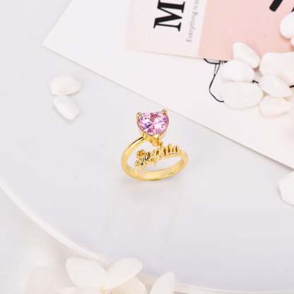 Heart Birthstone Personalized Custom Gold Plated Name Ring Mother Gift-silviax