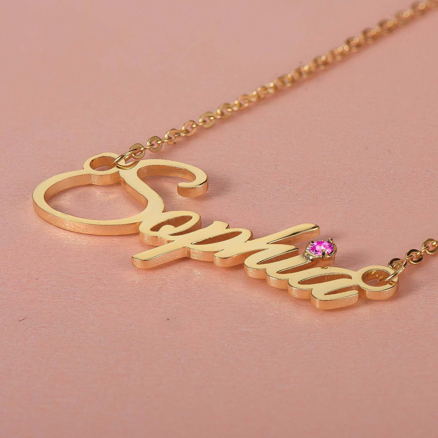 Nameplate Pendant with Birthstone Gold Plated Personalized Custom Name