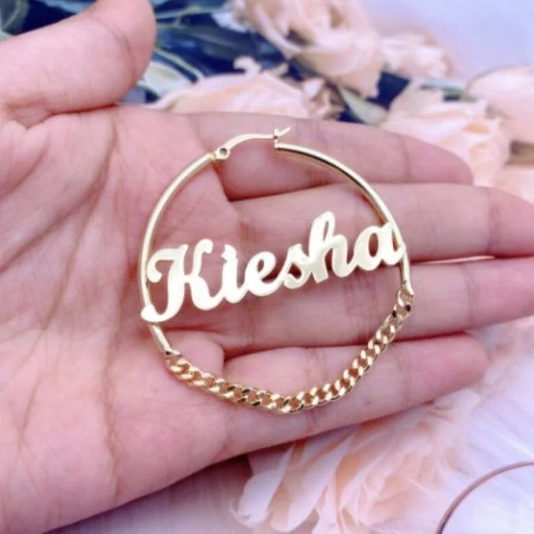 Hoop with Chain Personalized Name Earrings-silviax