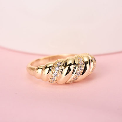 Croissant Dome Inlaid Zircon Gold Plated Personalized Custom Engraved Ring-silviax