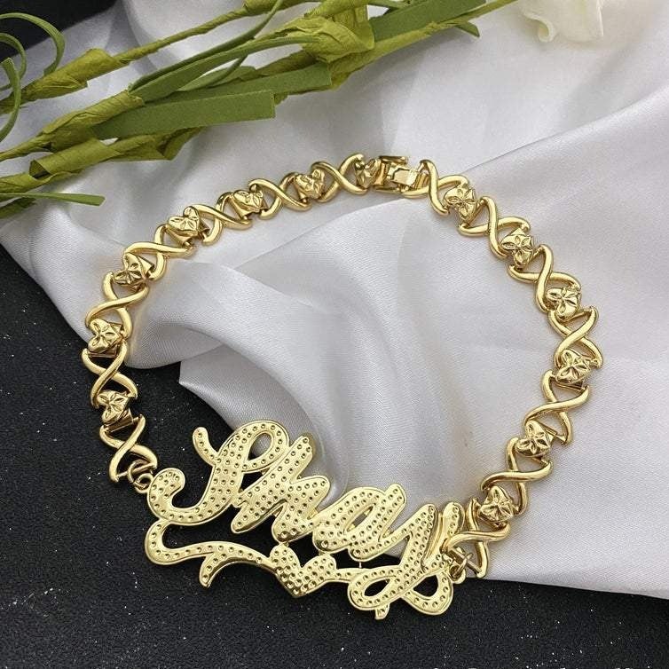 Heart Nameplate Custom Personalized Gold Plated Name Anklet-silviax