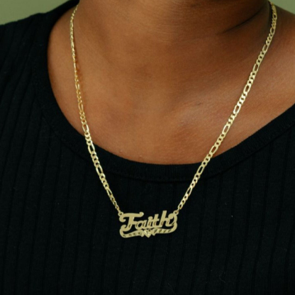 Personalized Diamond Cut Name Necklace with Heart And Nameplate Bamboo Earrings Set-silviax
