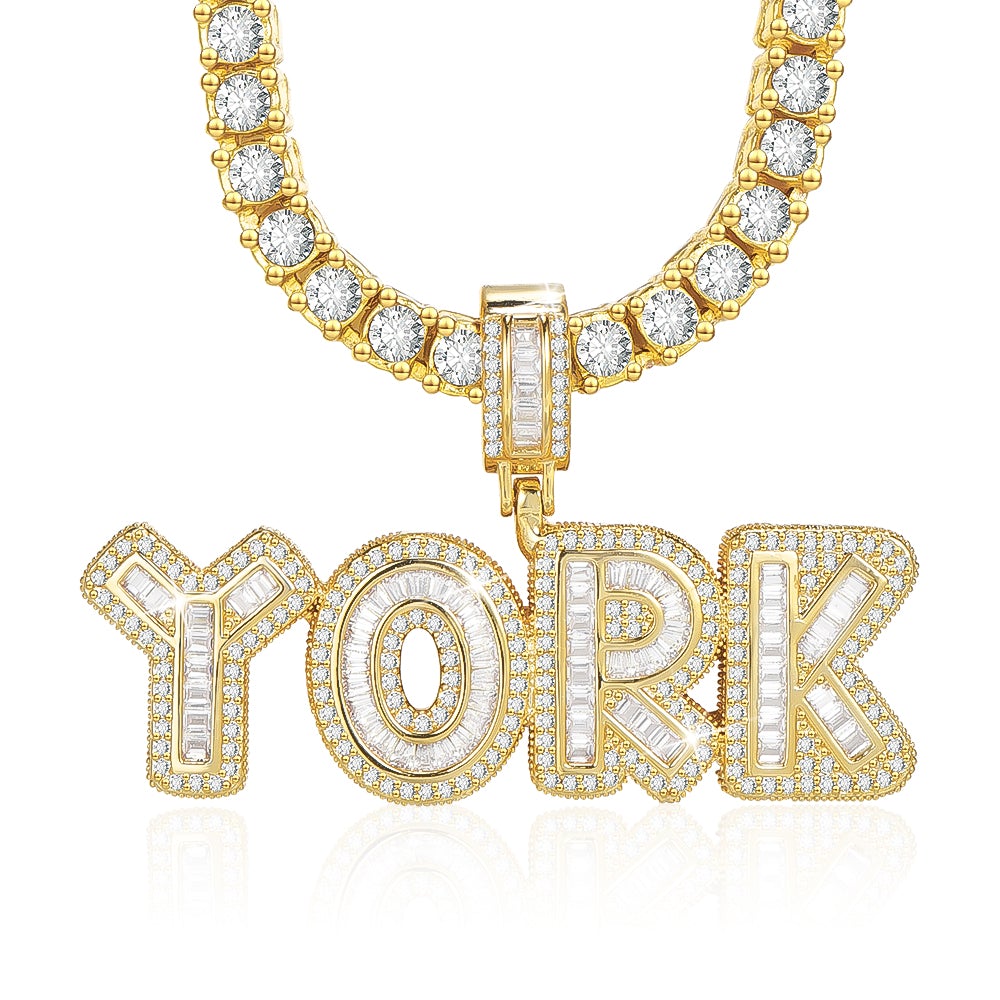 Tennis Chain 2 to 6 Baguette Letters Custom Name Initial Necklace Gold Plated-silviax