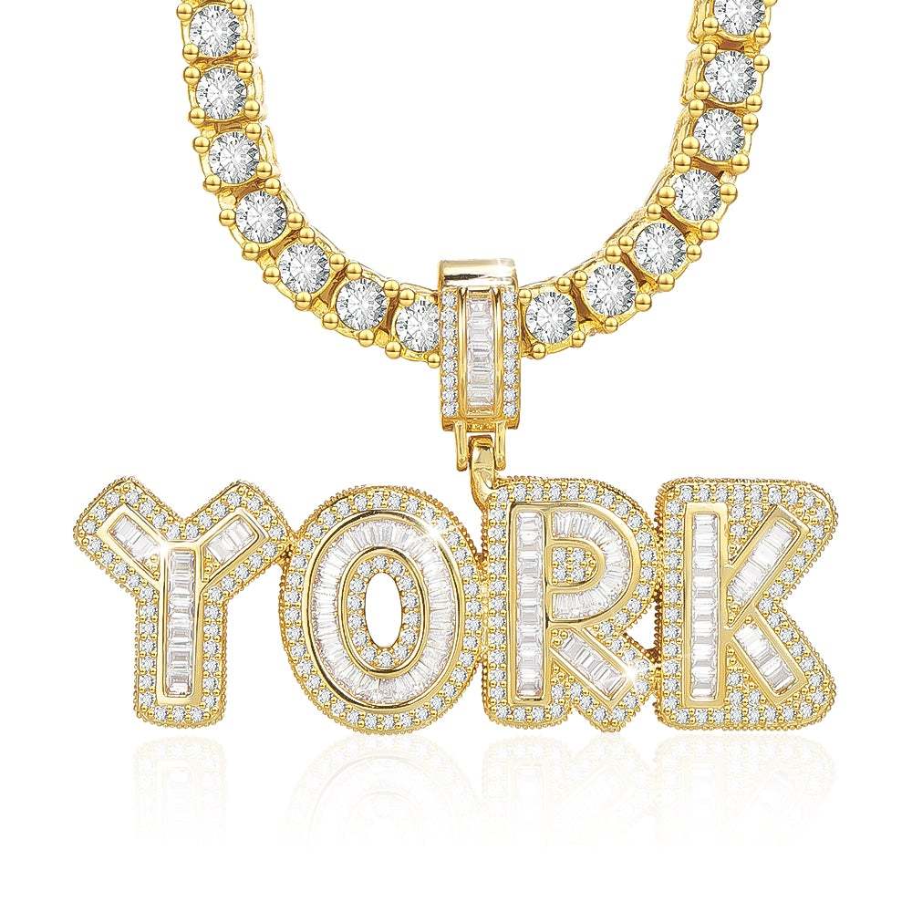 Tennis Chain 2 to 6 Baguette Letters Custom Name Initial Necklace Gold Plated-silviax