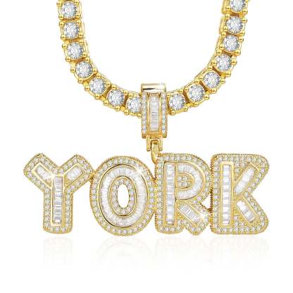 Tennis Chain 2 to 6 Baguette Letters Custom Name Initial Necklace Gold Plated-silviax