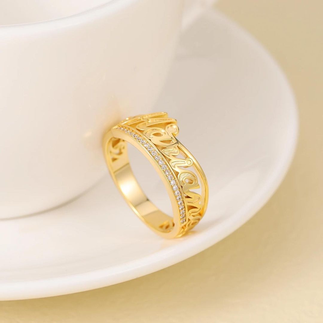 Luxury Personalized Diamond Cut 3D Name Ring with Czech Crystal-silviax