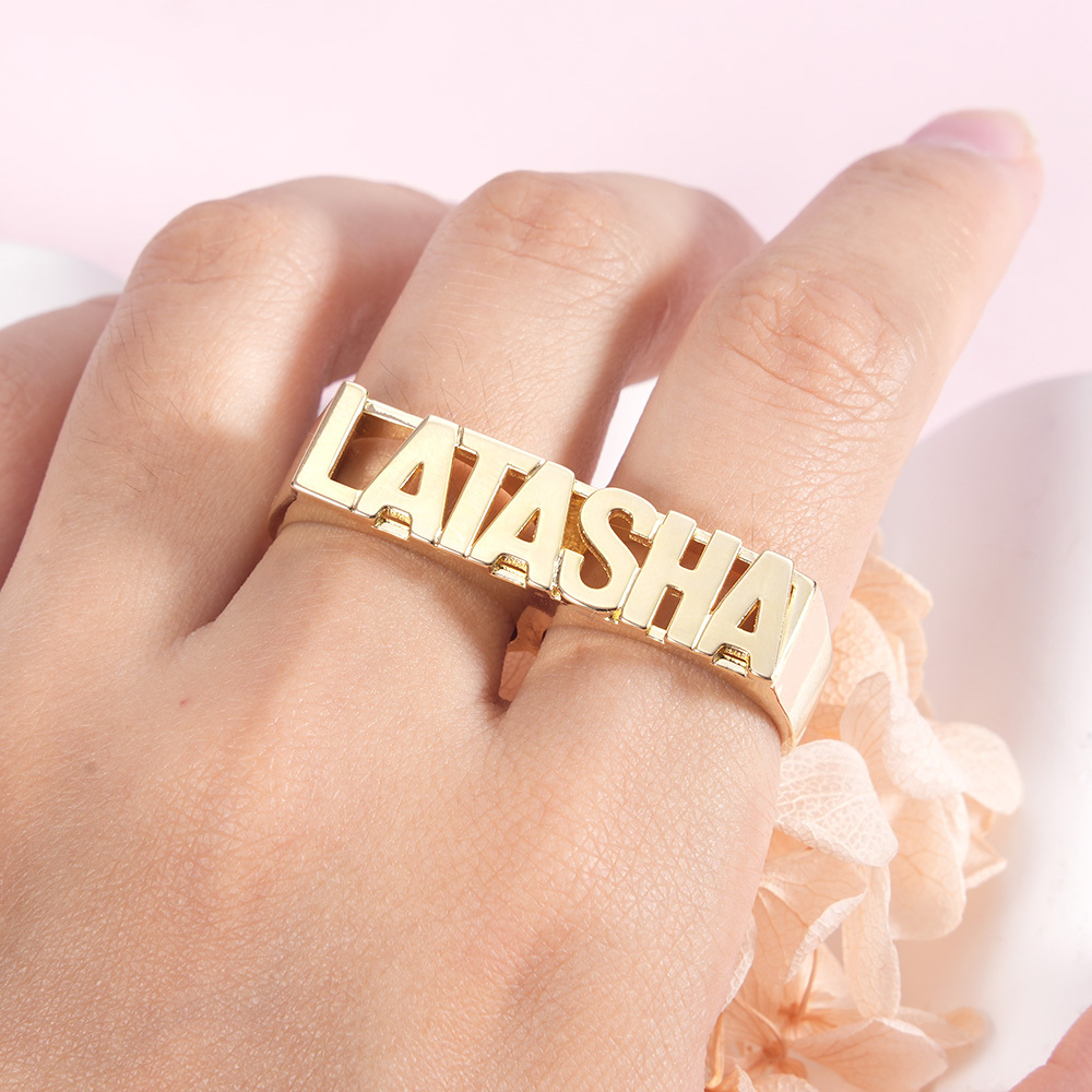 Double Finger Style Gold Plated Personalized Name Ring-silviax