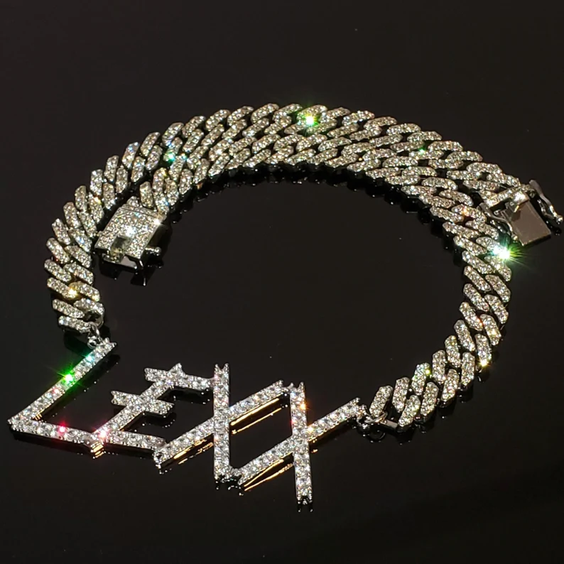Cuban Chain Personalized Custom Brush Font Letters Monogram Name Necklace-silviax