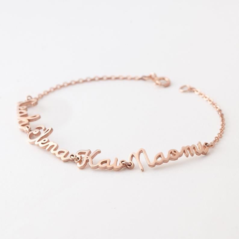 4 Names Personalized Custom Gold Plated Name Bracelet For Mom-silviax