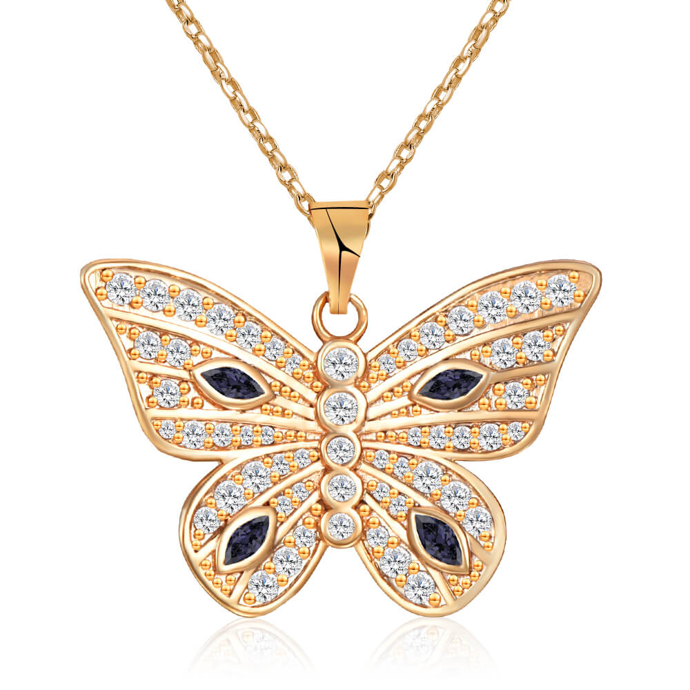 Butterfly Inlay Zircon Pendant Gold Plated Necklace-silviax