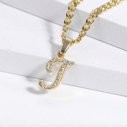 Inlaid Crystal Zircon Personalized Custom Gold Plated Initial Necklace-silviax