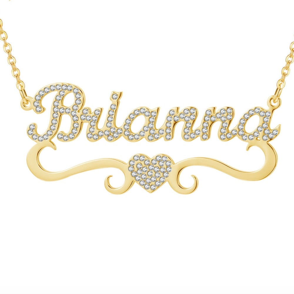 Gold Plated Personalized Zircon Name Necklace with Heart-silviax