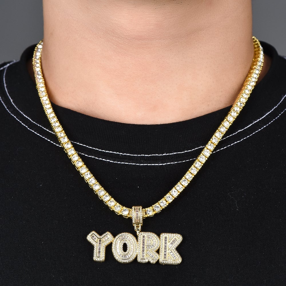 Tennis Chain 2 to 6 Baguette Letters Custom Name Initial Necklace Gold Plated-silviax