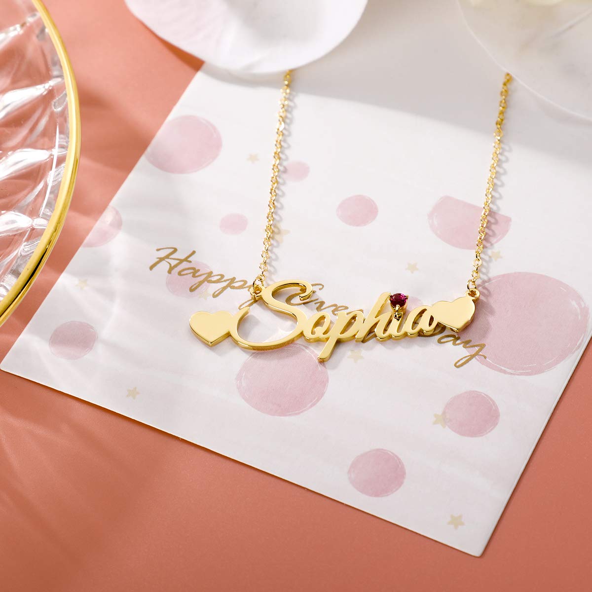 Gold Plated Personalized Double Heart Name with Birthstone Necklace-silviax